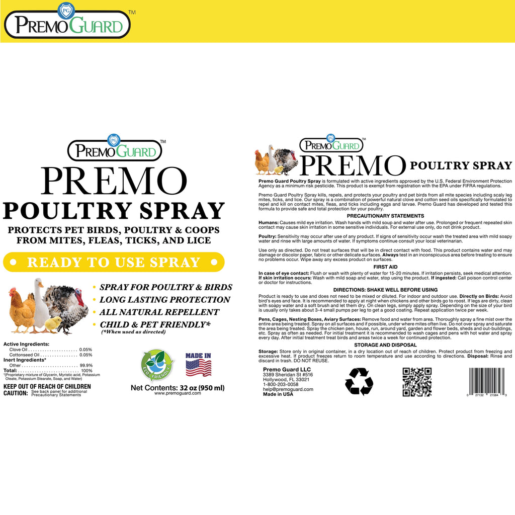 Poultry Spray | Plant Based Natural Non-Toxic | Premo Guard